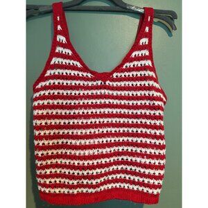 Freshman 1996 Crochet Crop Tank Top M Red White Y2K Festival Bohemian Boho retro
